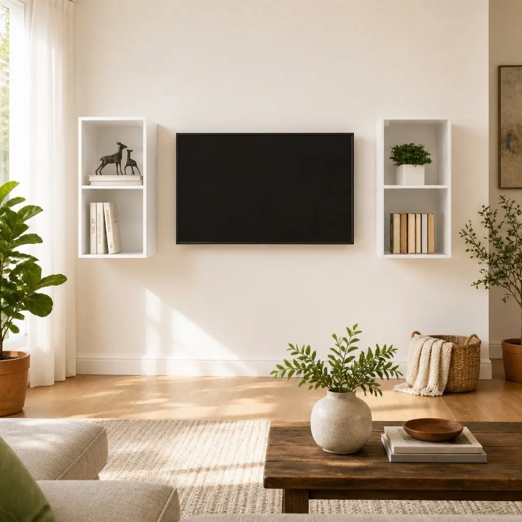 Wall-mounted TV Cabinets Storage Units 2 Piece High Gloss White