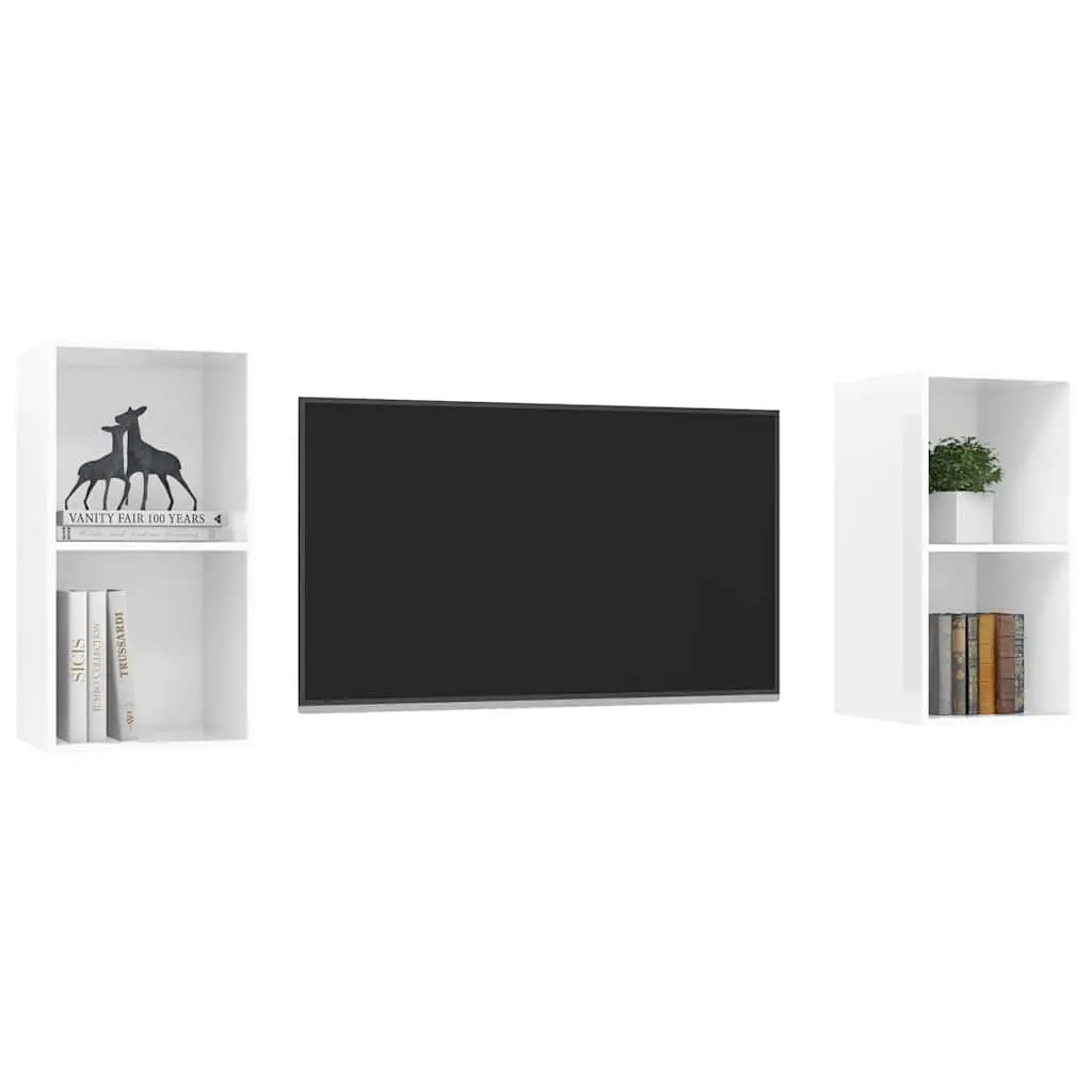 Wall-mounted TV Cabinets Storage Units 2 Piece High Gloss White