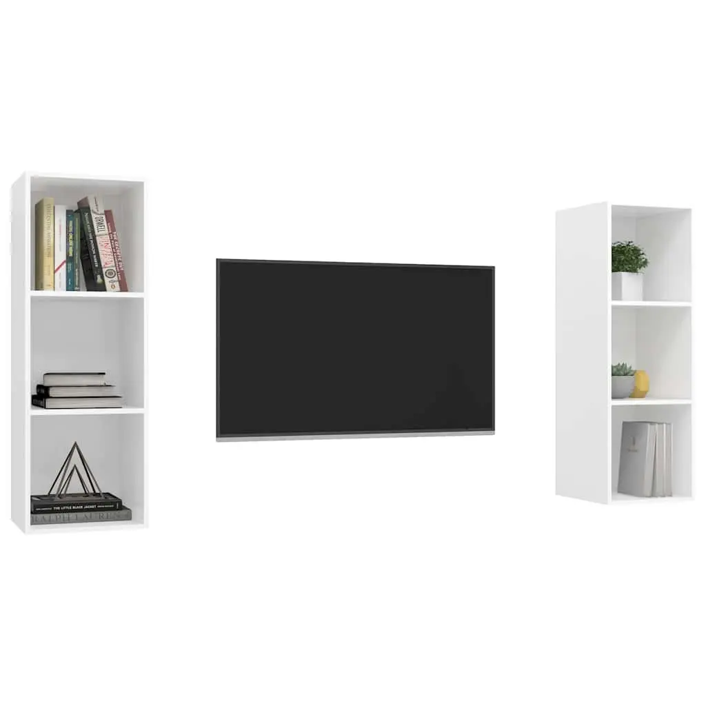 Wall-mounted TV Cabinet Set 2 pcs Storage Organiser Shelving Unit White