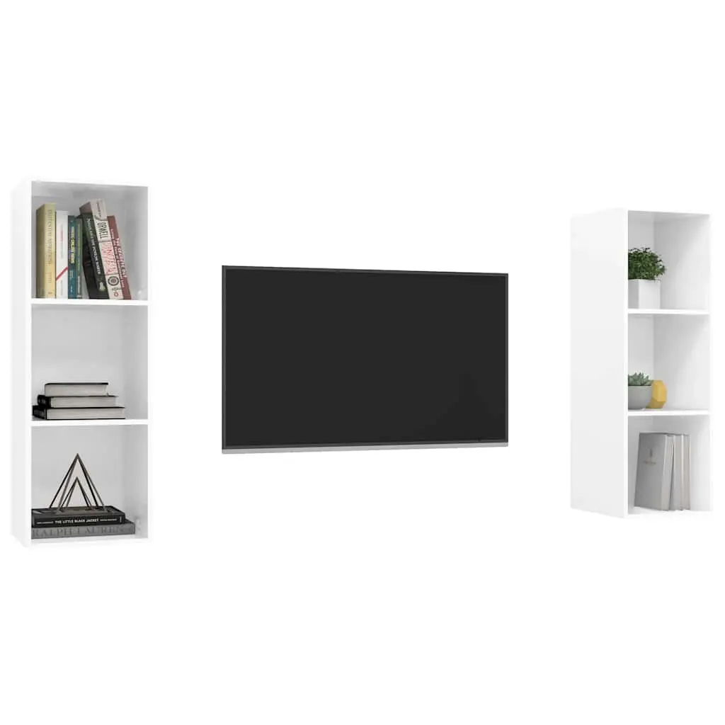 Wall-mounted TV Cabinet Set 2 pcs White Storage Unit Shelving Compartments