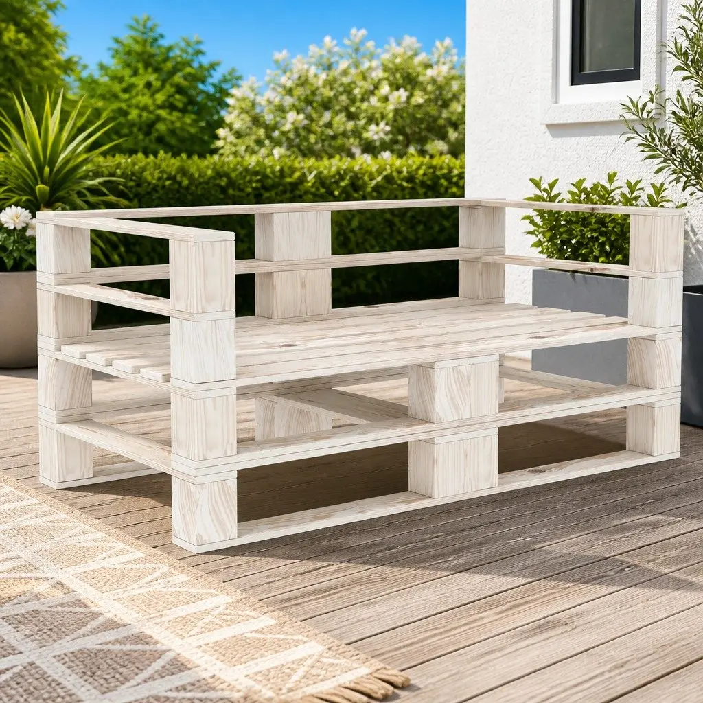 White Solid Pinewood Outdoor Sofa for 2