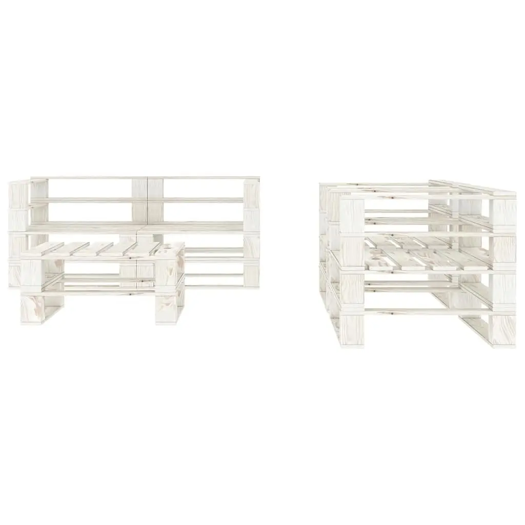 5 Piece Garden Pallet Lounge Set Outdoor Furniture White Wooden Sofa Coffee Table