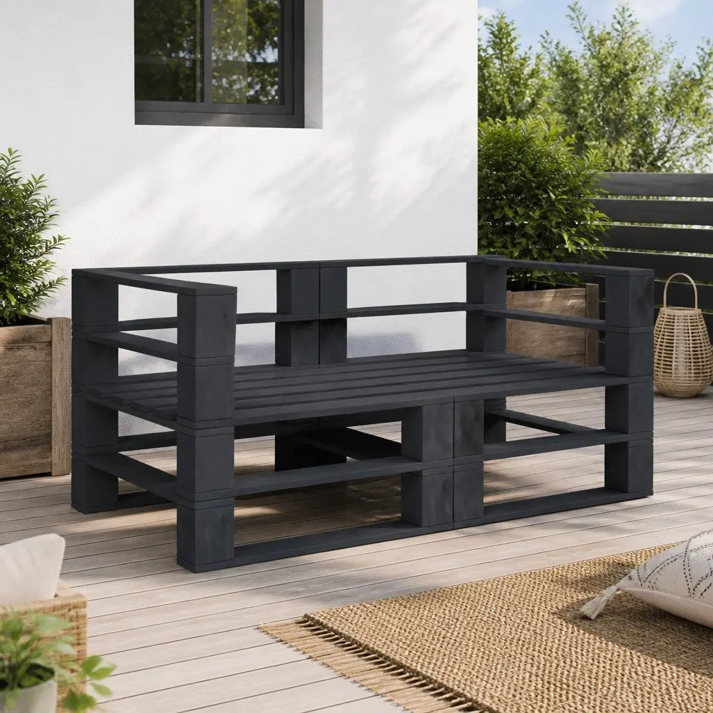 Pallet Sofa Outdoor Garden Seating Furniture 2-Seater Grey Wooden Patio