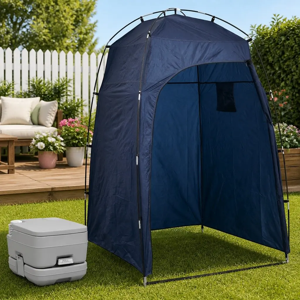 Portable Camping Toilet Tent Set Outdoor Privacy Shower Changing Room 10L Blue