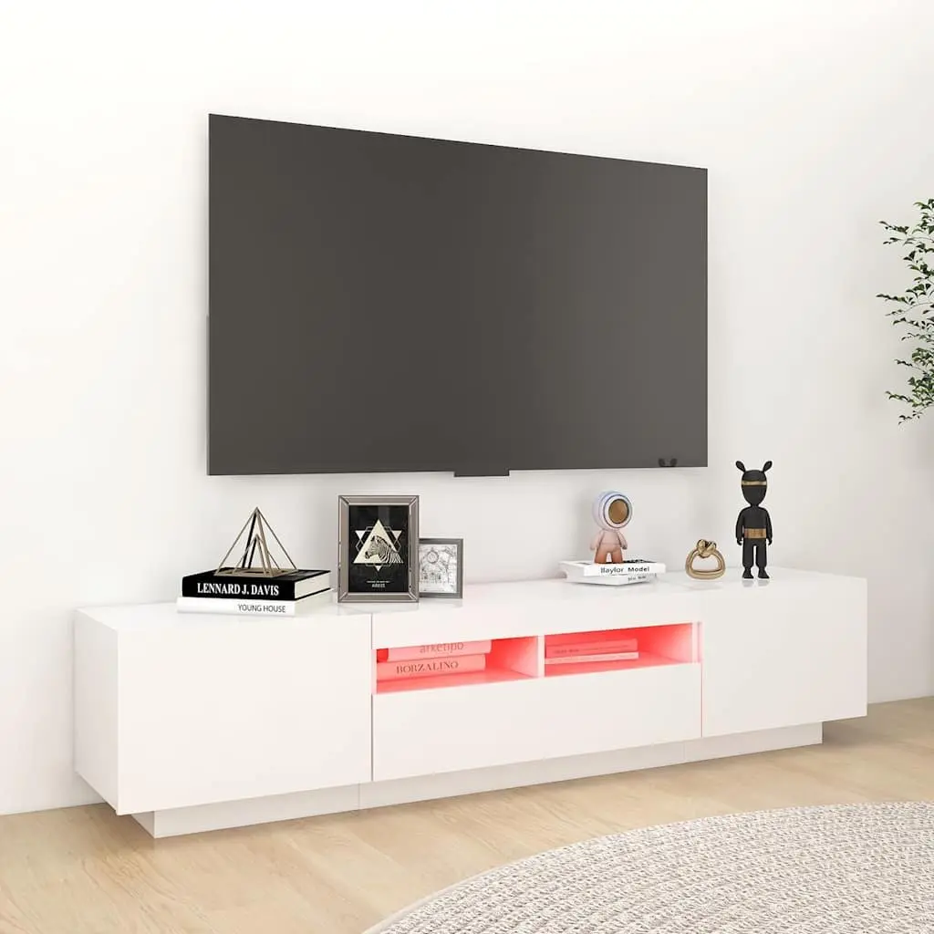 TV Cabinet Media Storage Unit 180x35x40 cm White with RGB LED Lights