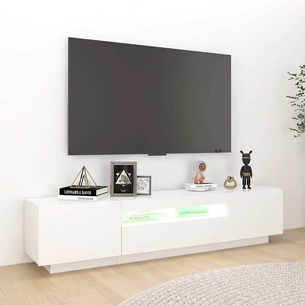 TV Cabinet Media Storage Unit 180x35x40 cm White with RGB LED Lights