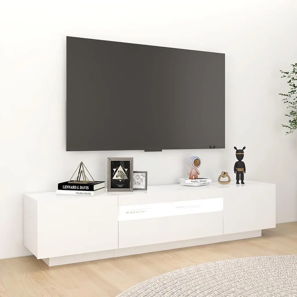 TV Cabinet Media Storage Unit 180x35x40 cm White with RGB LED Lights