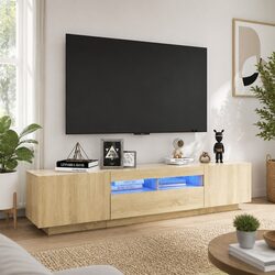 Warm Brown TV Cabinet with RGB LED Lights & Storage