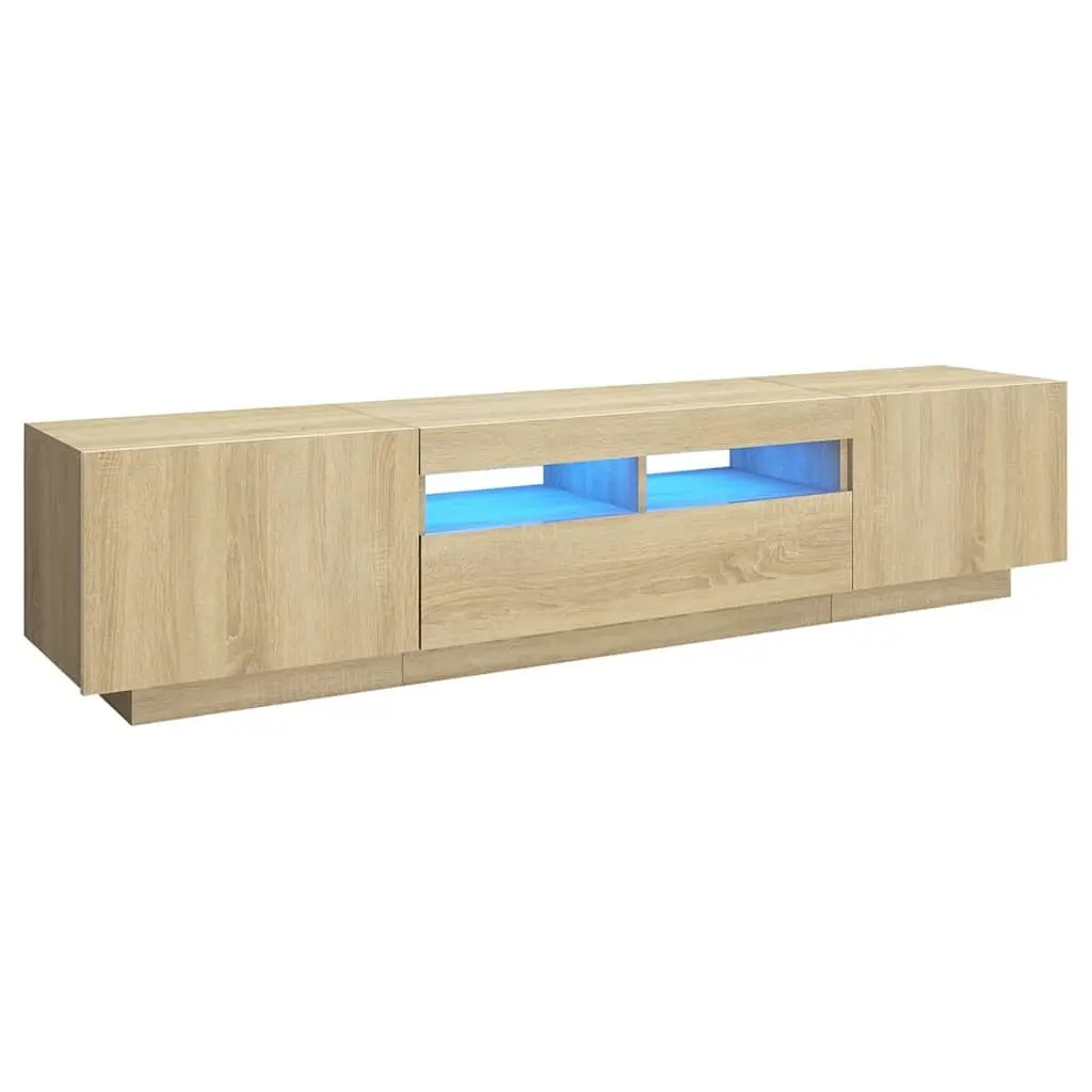 TV Cabinet Media Storage Unit RGB LED Lights Brown Wood 180 x 35 x 40 cm