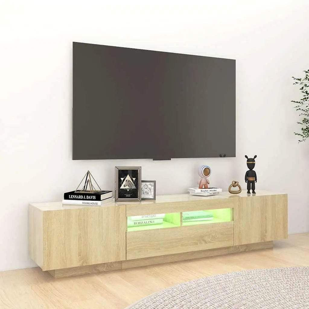 TV Cabinet Media Storage Unit RGB LED Lights Brown Wood 180 x 35 x 40 cm