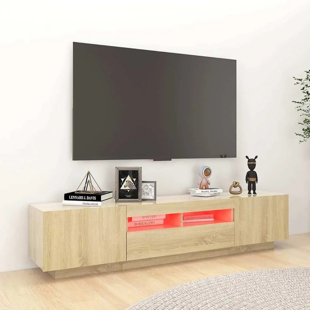 TV Cabinet Media Storage Unit RGB LED Lights Brown Wood 180 x 35 x 40 cm