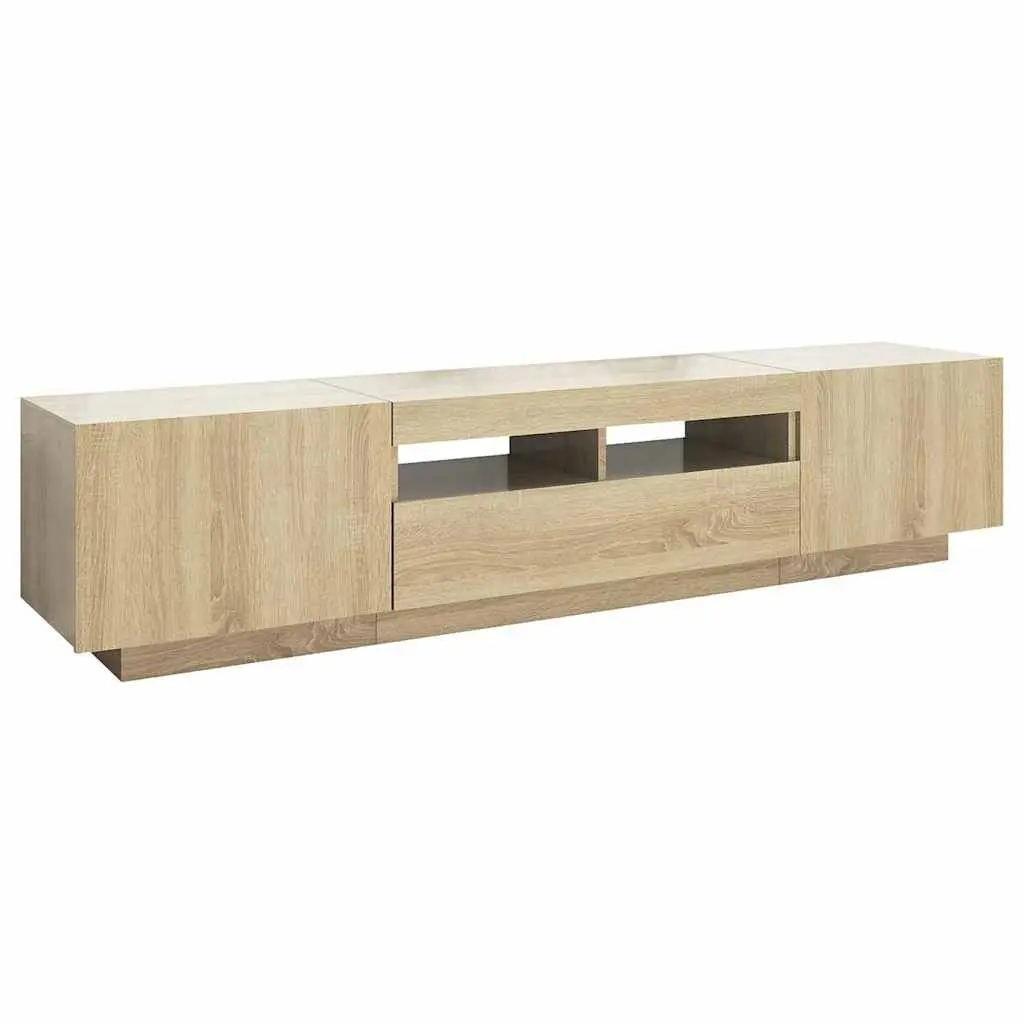 TV Cabinet Media Storage Unit RGB LED Lights Brown Wood 180 x 35 x 40 cm