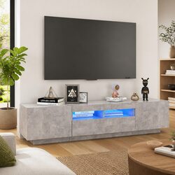 TV Cabinet with RGB LED Lights Grey Modern Media Storage Unit 180cm