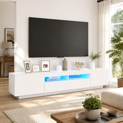 Reliable White TV Cabinet with LED Lighting and Ample Storage