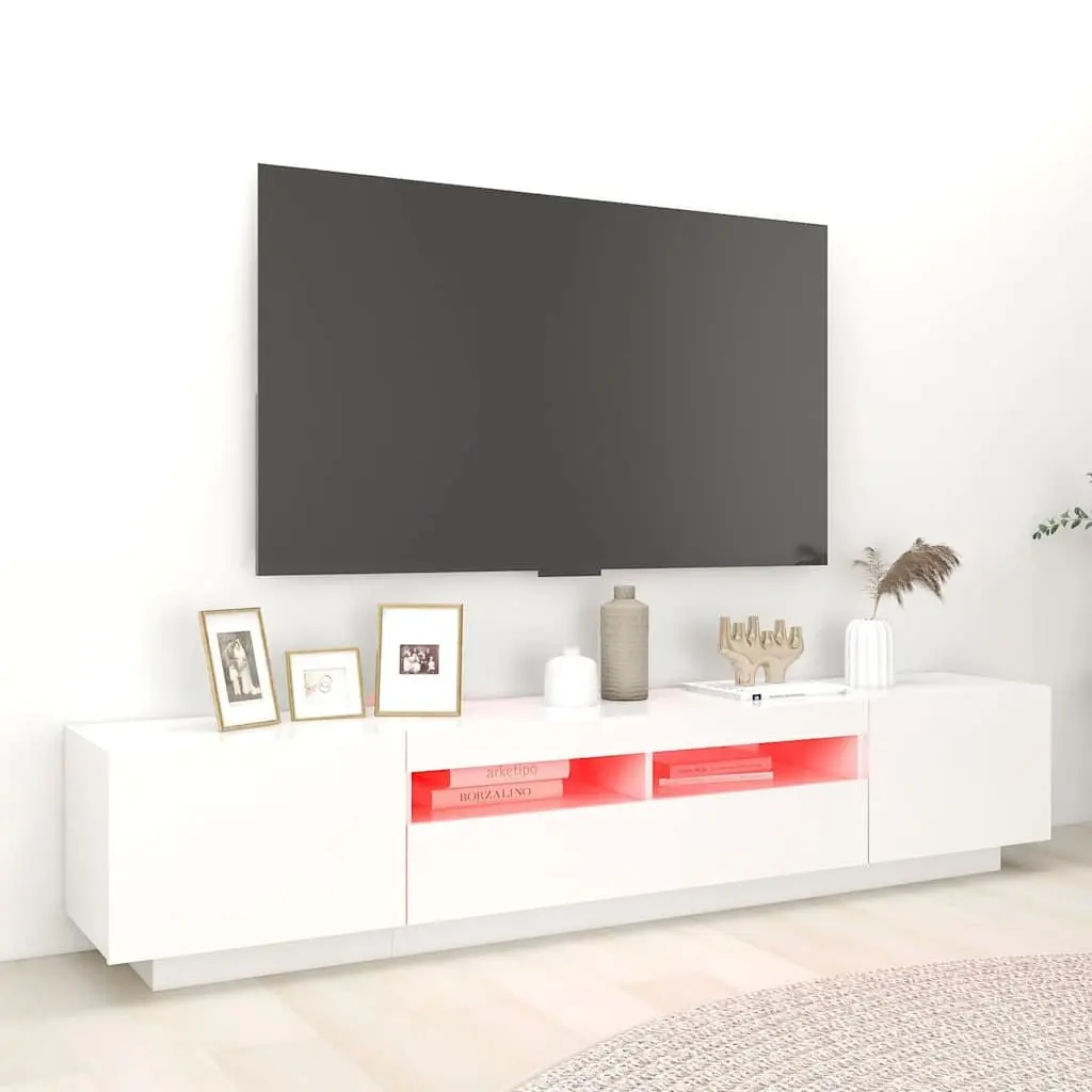 TV Cabinet RGB LED Lights White Living Room Storage Unit 200x35x40 cm