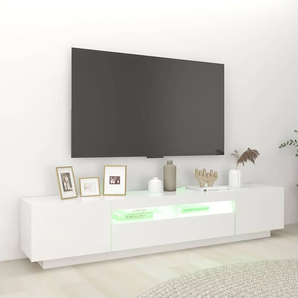 TV Cabinet RGB LED Lights White Living Room Storage Unit 200x35x40 cm