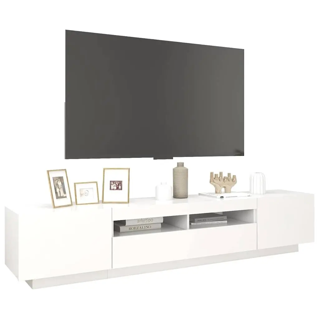 TV Cabinet RGB LED Lights White Living Room Storage Unit 200x35x40 cm