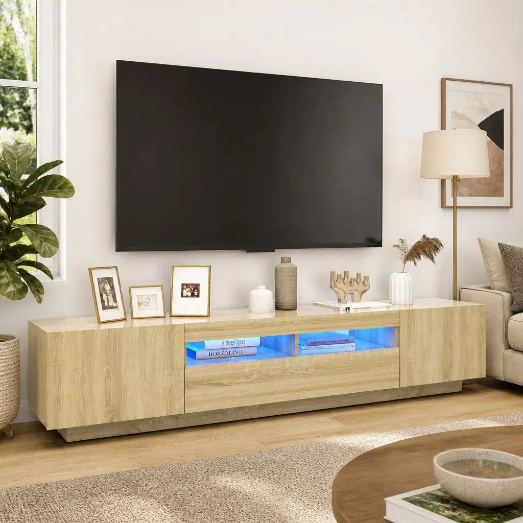 TV Cabinet Storage Unit Media Console with LED Lights Brown Sonoma Oak