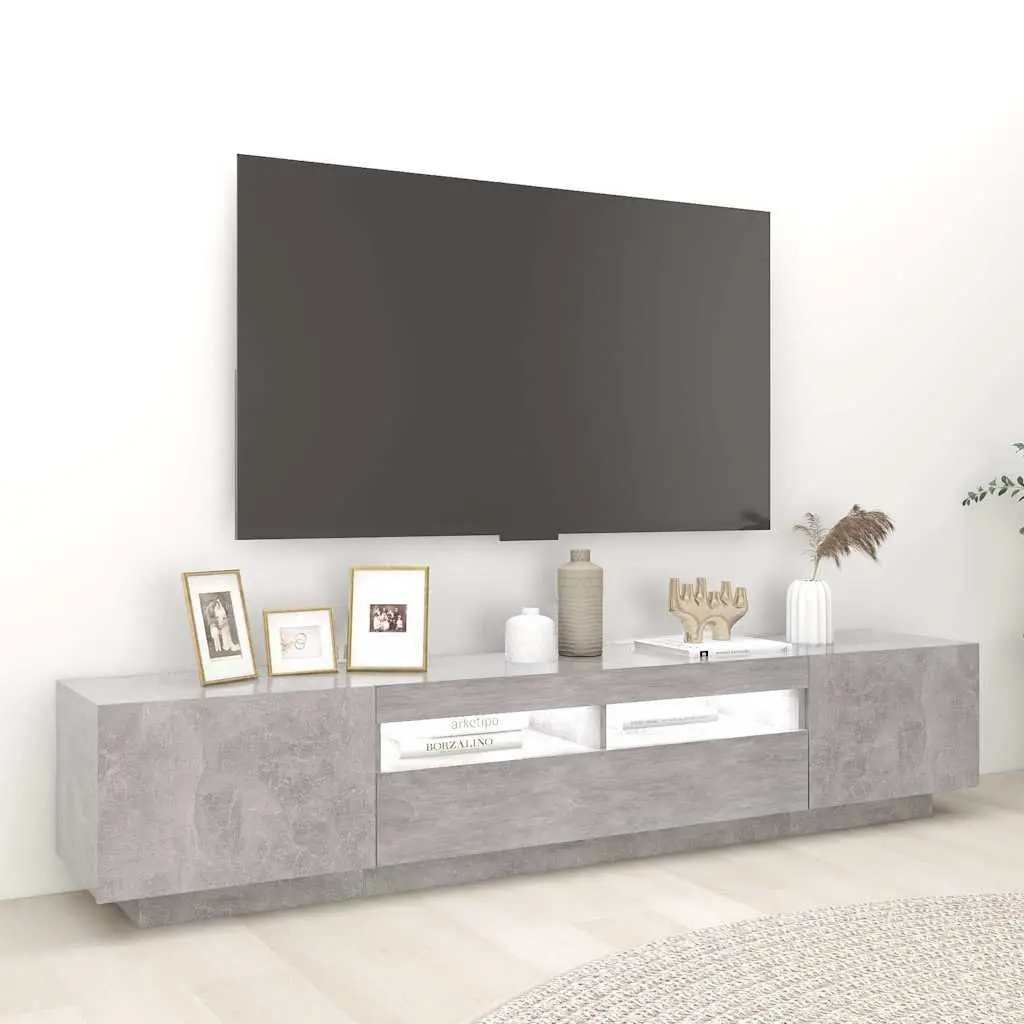 TV Cabinet with RGB LED Lights Grey Modern Living Room Storage Unit 200cm