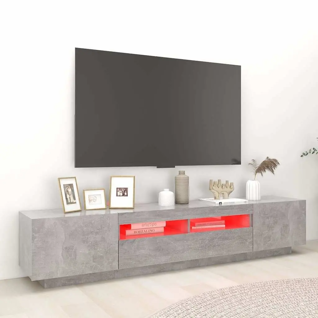 TV Cabinet with RGB LED Lights Grey Modern Living Room Storage Unit 200cm