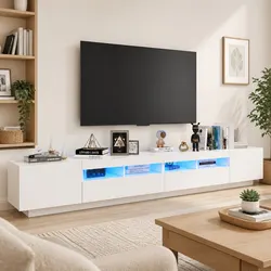 Reliable White Media Storage with LED Lights 260x35x40cm