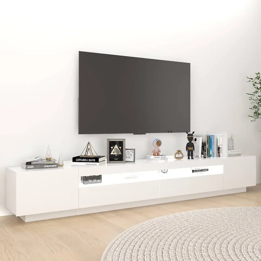 TV Cabinet Media Storage Unit 260x35x40cm White with LED Lights