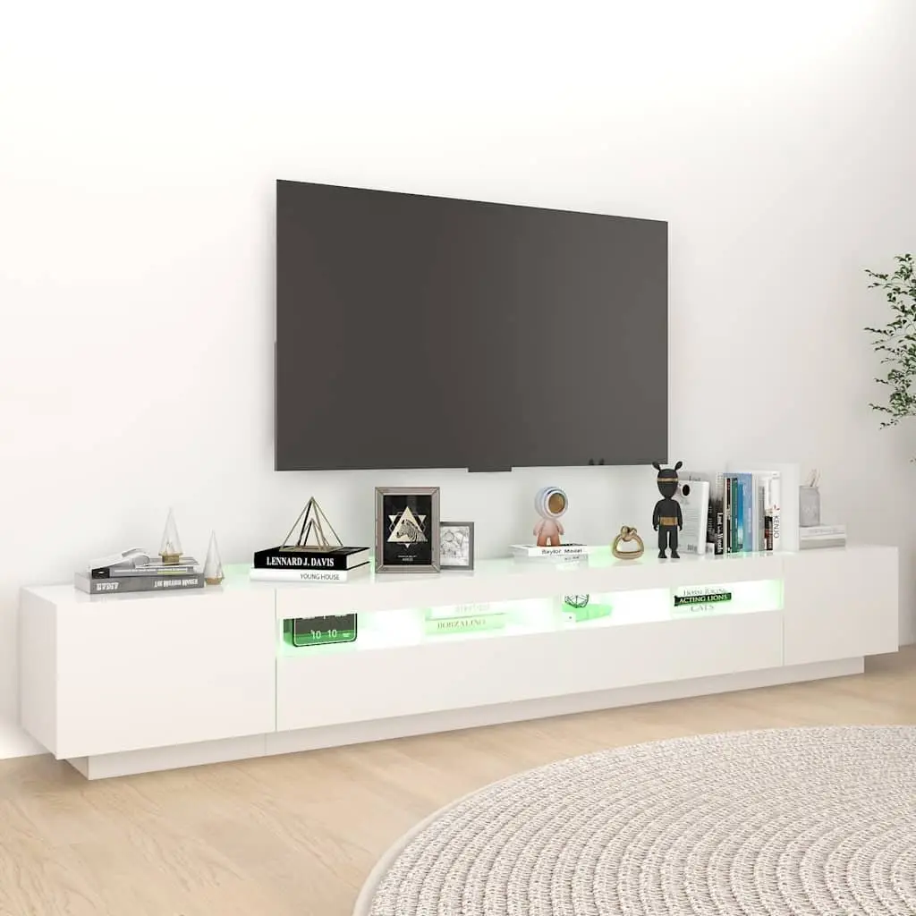 TV Cabinet Media Storage Unit 260x35x40cm White with LED Lights