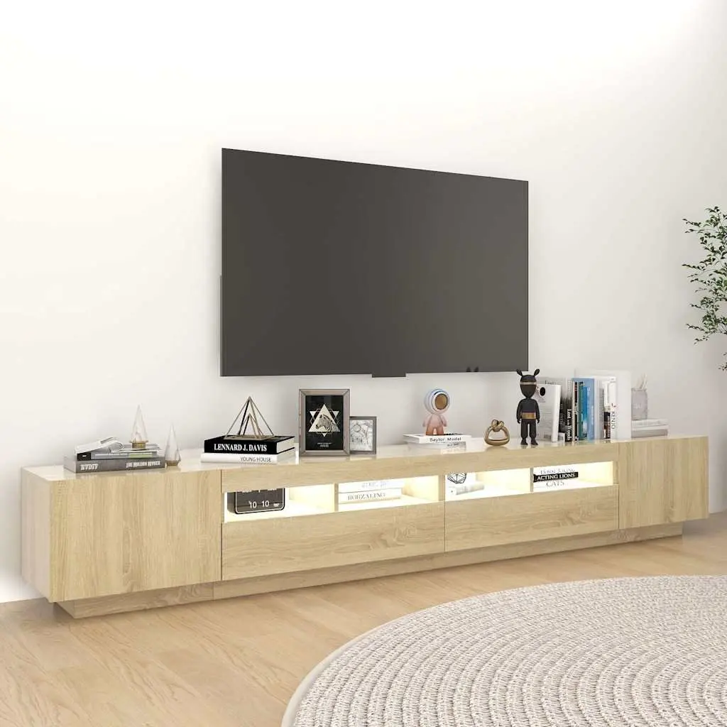 TV Cabinet RGB LED Lights Storage Media Sonoma Oak 260x35x40 cm