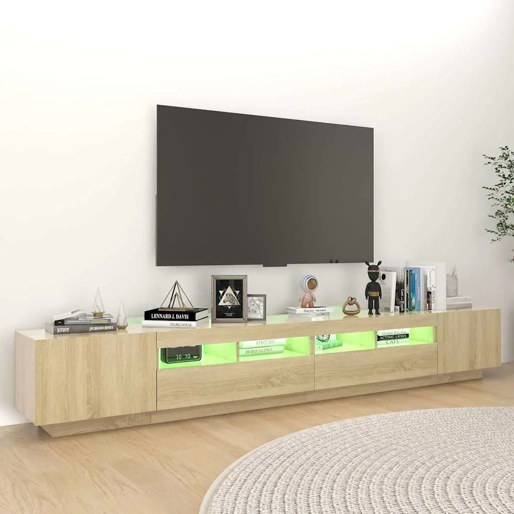 TV Cabinet RGB LED Lights Storage Media Sonoma Oak 260x35x40 cm