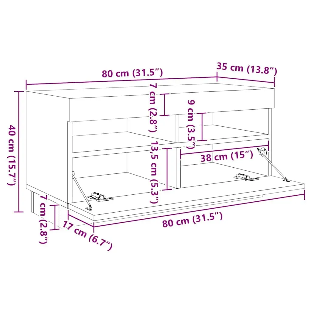 TV Cabinet RGB LED Lights Storage Media Sonoma Oak 260x35x40 cm