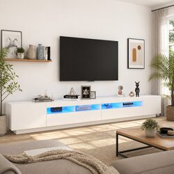 Reliable 300cm White TV Cabinet with LED Lighting