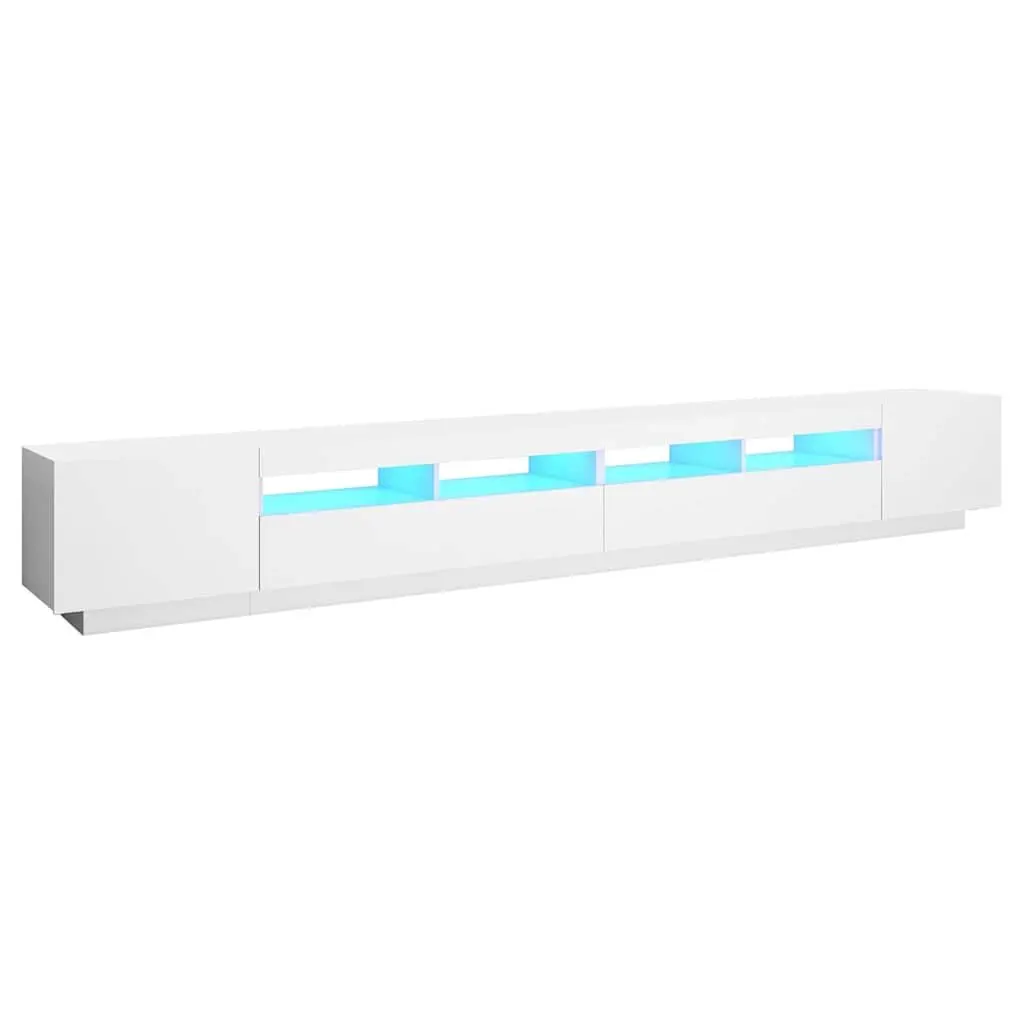 TV Cabinet Media Storage Unit 300cm White with LED Lights