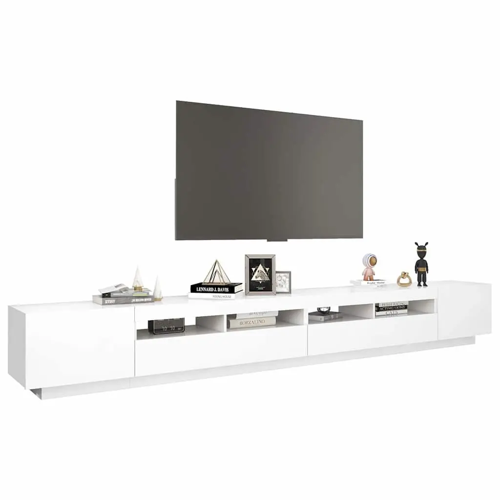 TV Cabinet Media Storage Unit 300cm White with LED Lights