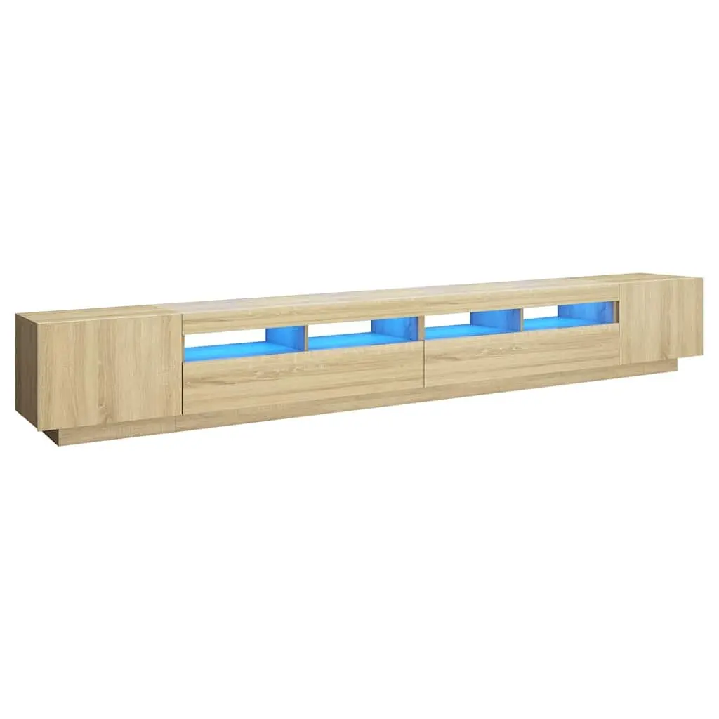 TV Cabinet Media Storage Unit RGB LED Lights Brown Wood 300x35x40cm