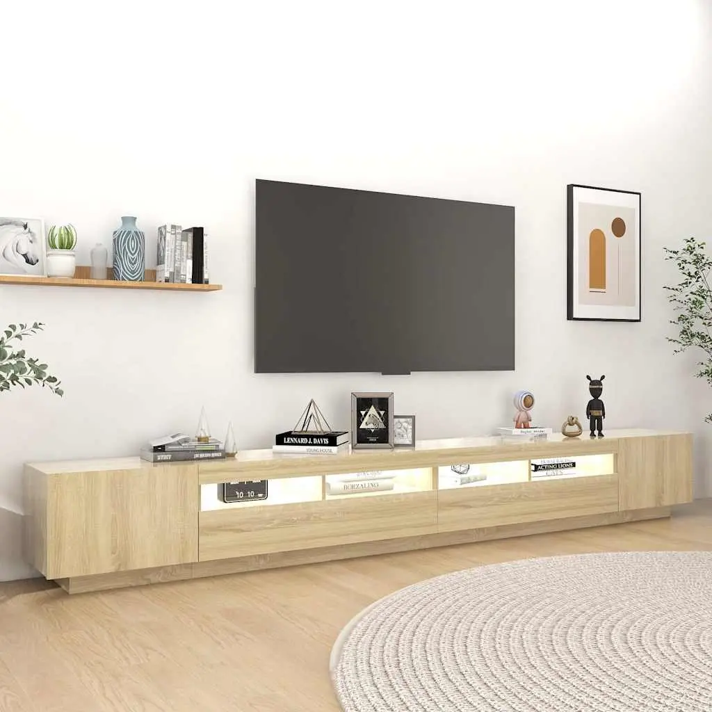 TV Cabinet Media Storage Unit RGB LED Lights Brown Wood 300x35x40cm