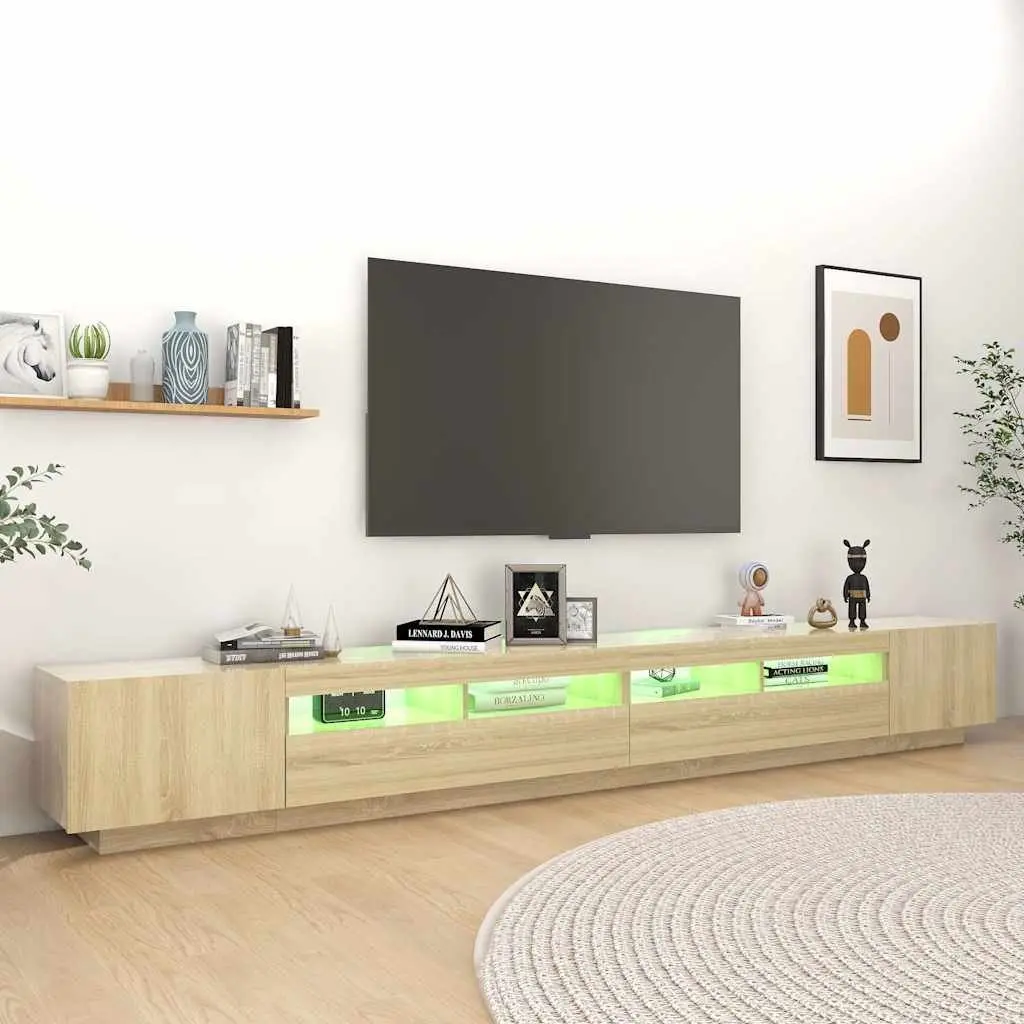 TV Cabinet Media Storage Unit RGB LED Lights Brown Wood 300x35x40cm