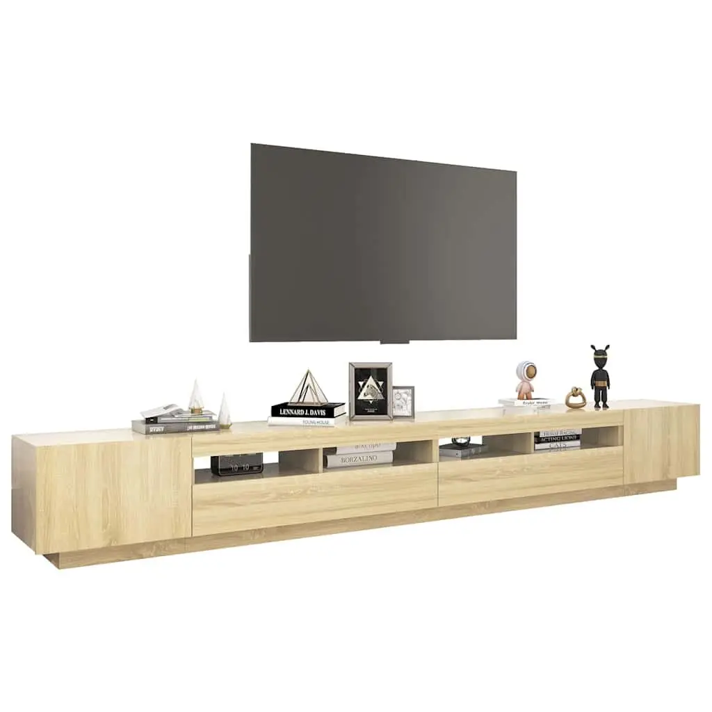 TV Cabinet Media Storage Unit RGB LED Lights Brown Wood 300x35x40cm