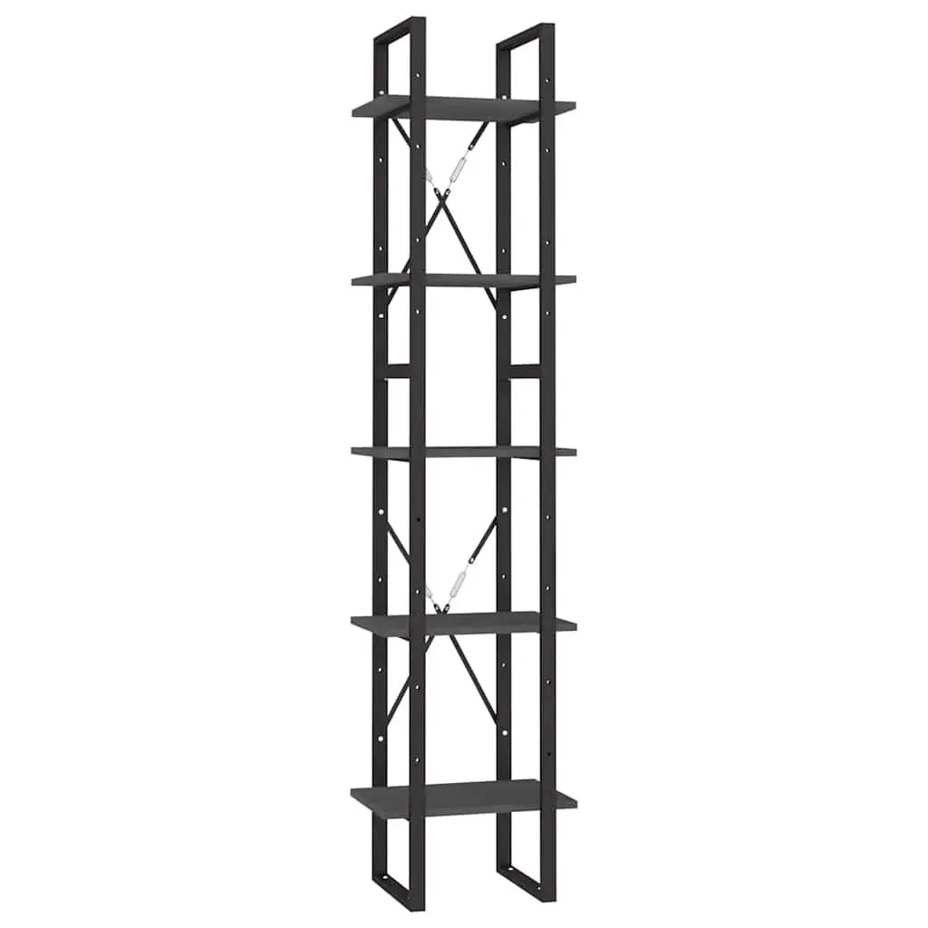 5-Tier Book Cabinet Storage Shelving Unit 40x30x175cm Grey Pinewood Metal Frame