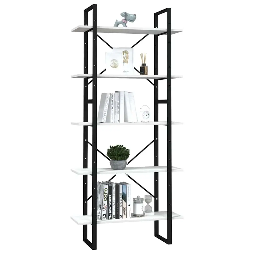 5-Tier Book Cabinet White Pinewood Storage Shelving Unit Standing Bookcase