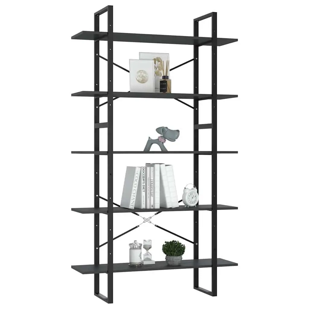 5-Tier Book Cabinet Storage Display Bookshelf Grey Engineered Wood Shelving Unit