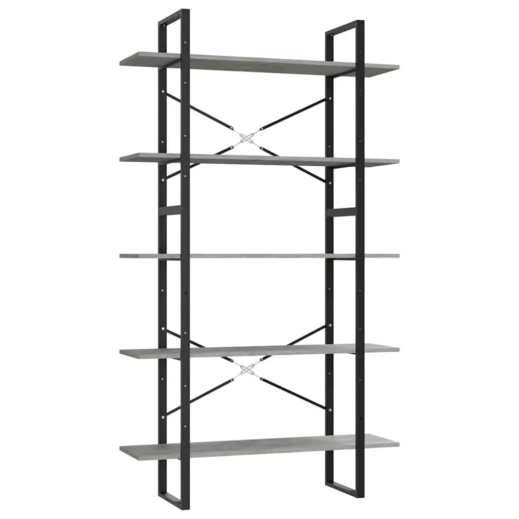 5-Tier Book Cabinet Grey Engineered Wood Shelving Unit Storage Bookcase