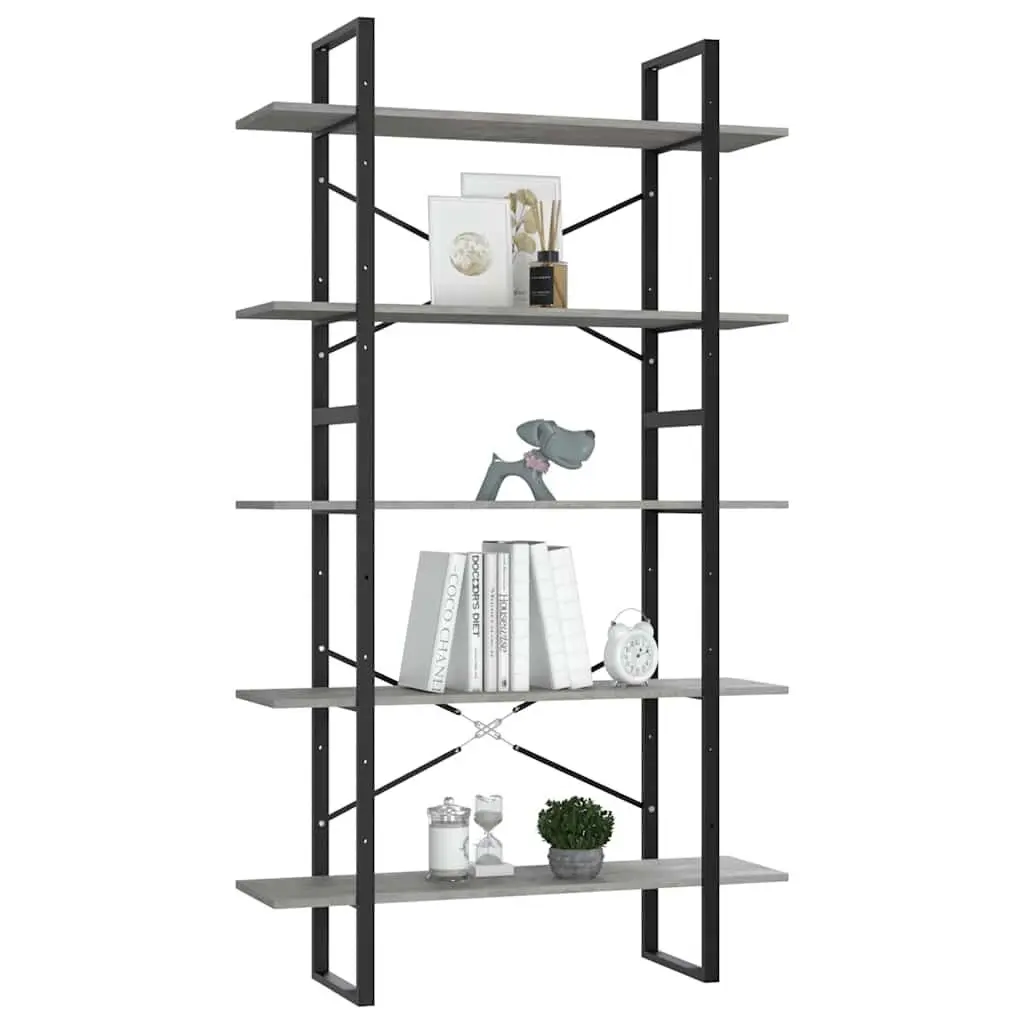 5-Tier Book Cabinet Grey Engineered Wood Shelving Unit Storage Bookcase