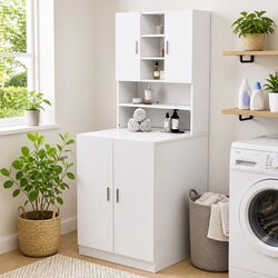 White Washing Machine Cabinet: Practical Storage Solution