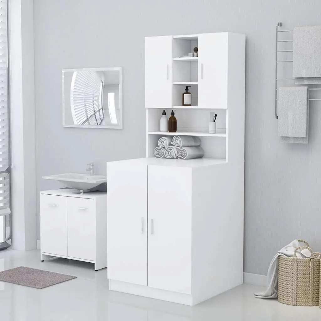 Washing Machine Cabinet Storage Bathroom Laundry Room Organizer White