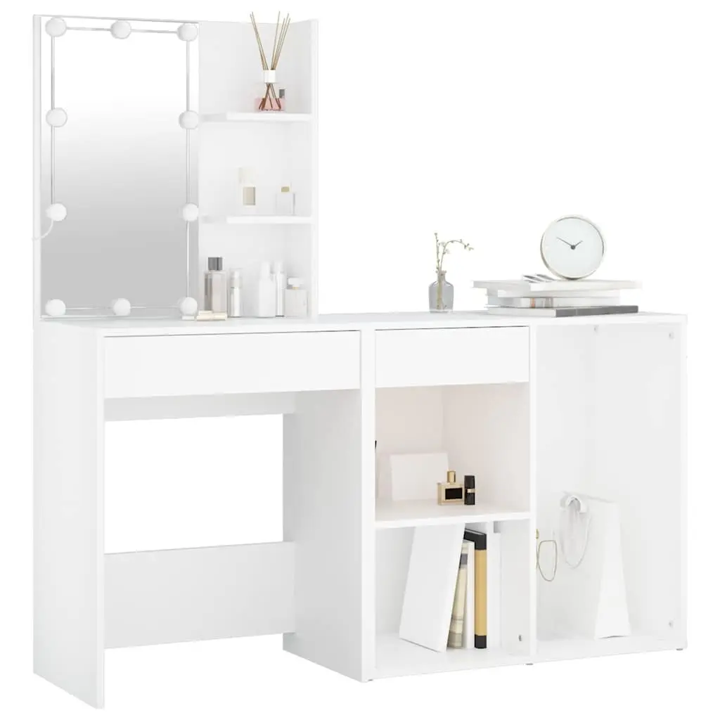 LED Dressing Table with Cabinet White Bedroom Vanity Mirror Storage Makeup