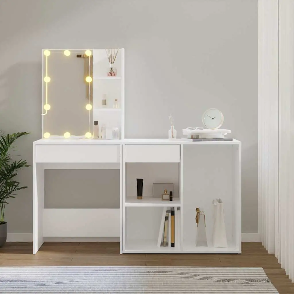 LED Dressing Table with Cabinet White Bedroom Vanity Mirror Storage Makeup