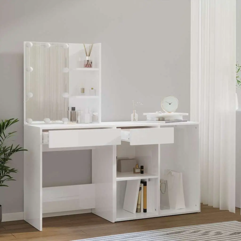 LED Dressing Table with Cabinet White Bedroom Vanity Mirror Storage Makeup
