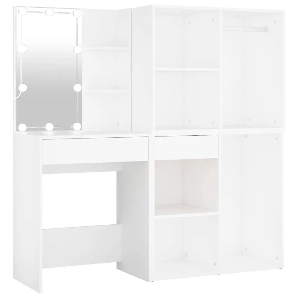 LED Dressing Table Makeup Vanity with Mirror 2 Storage Cabinets White