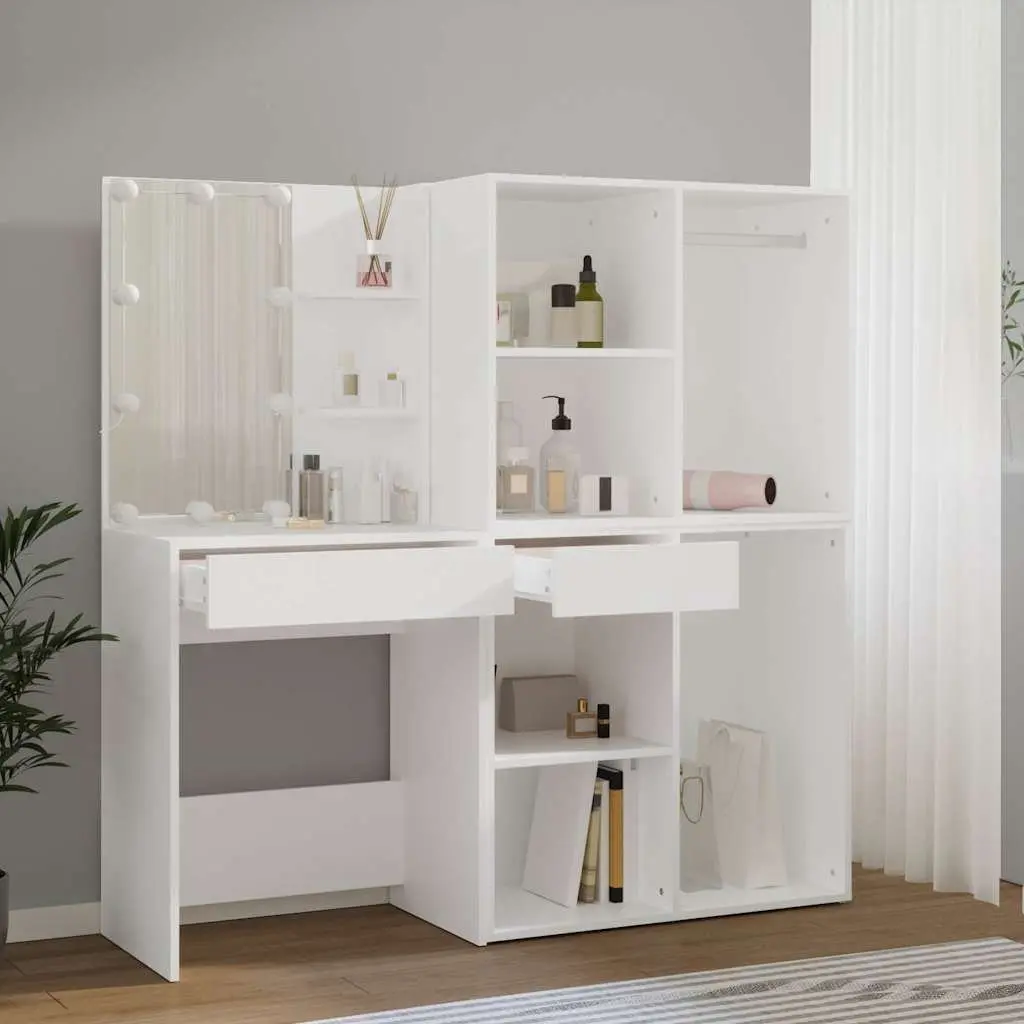 LED Dressing Table Makeup Vanity with Mirror 2 Storage Cabinets White