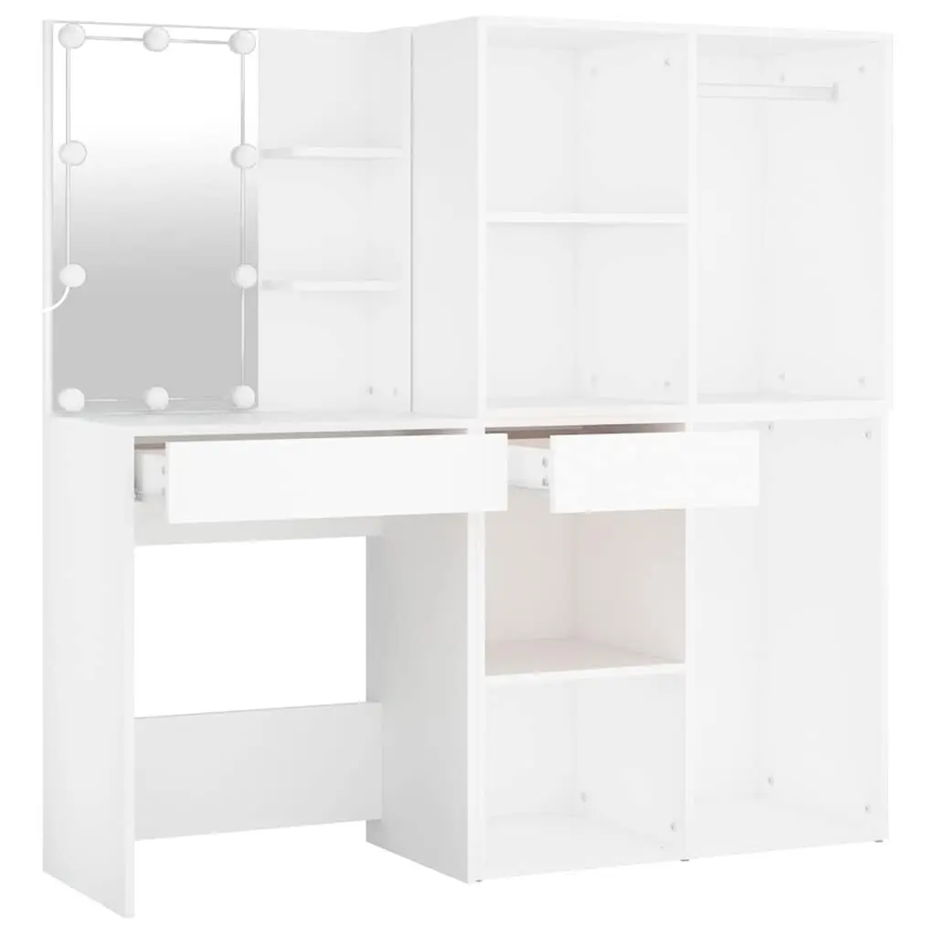 LED Dressing Table Makeup Vanity with Mirror 2 Storage Cabinets White